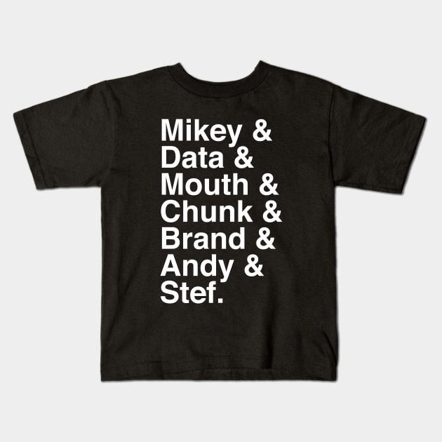 Mikey, Data, Mouth, Chunk, Brand, Andy & Stef Kids T-Shirt by Three Meat Curry